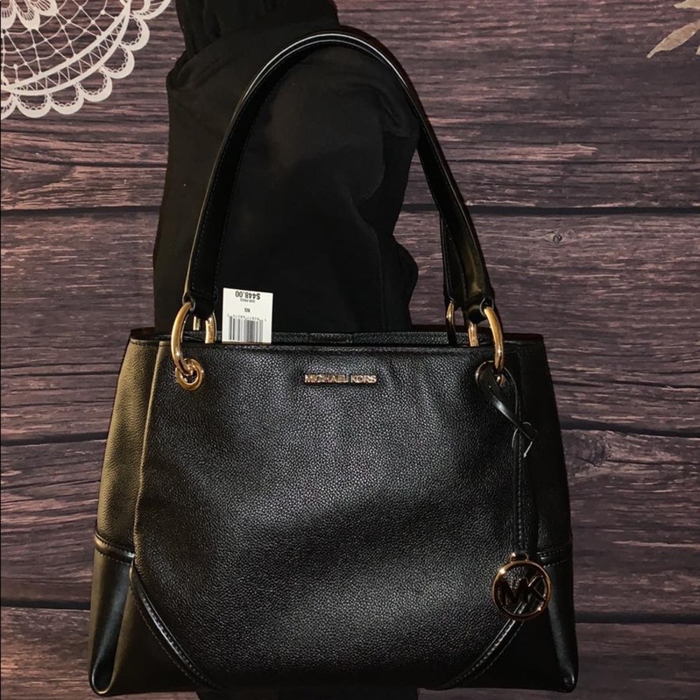🌺 MICHAEL KORS 🌺 BLACK NICOLE LARGE SATCHEL - Picture 3 of 9